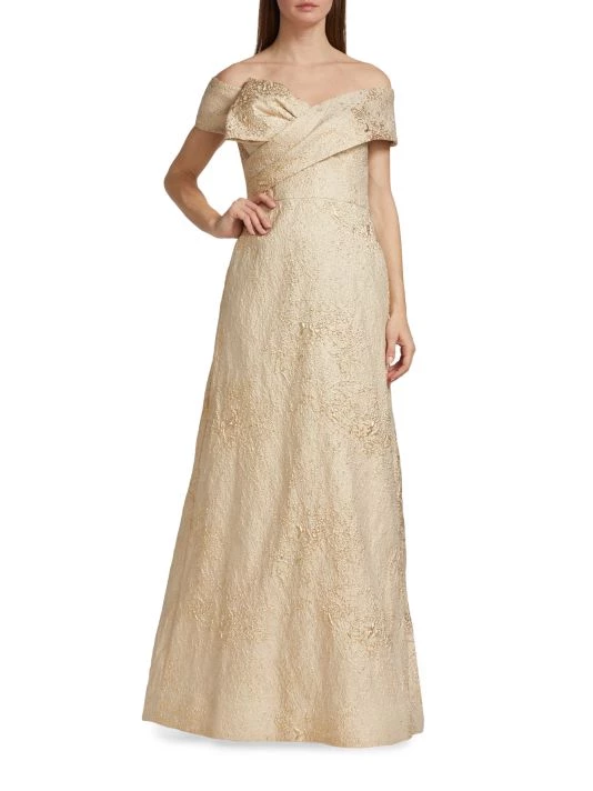 Teri Jon By Rickie Freeman Off-The-Shoulder Gown Gold 3 Teri Jon By Rickie Freeman Off-The-Shoulder Gown Gold - Image 2