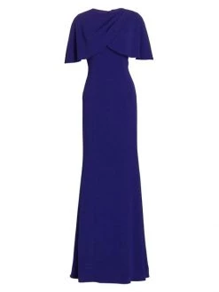 Teri Jon By Rickie Freeman Capelet Crepe Column Gown