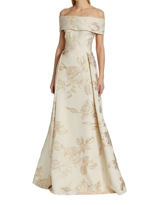 Teri Jon By Rickie Freeman Floral Jacquard Off-The-Shoulder Gown 4 Teri Jon By Rickie Freeman Floral Jacquard Off-The-Shoulder Gown - Image 2