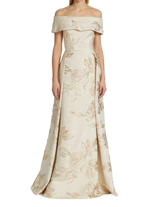 Teri Jon By Rickie Freeman Floral Jacquard Off-The-Shoulder Gown 5 Teri Jon By Rickie Freeman Floral Jacquard Off-The-Shoulder Gown - Image 3