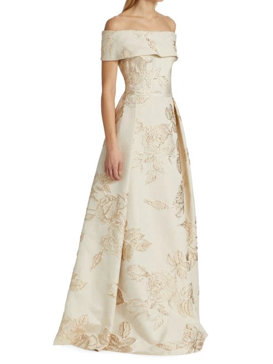 Teri Jon By Rickie Freeman Floral Jacquard Off-The-Shoulder Gown 6 Teri Jon By Rickie Freeman Floral Jacquard Off-The-Shoulder Gown - Image 4