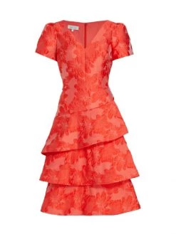 Teri Jon By Rickie Freeman Floral Tiered Cocktail Dress