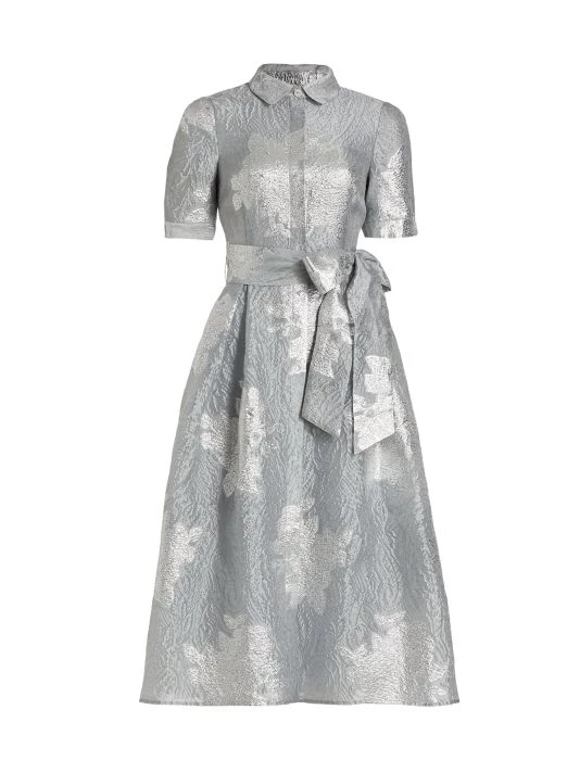 Teri Jon By Rickie Freeman Platinum Jacquard Belted Cocktail Dress 3 Teri Jon By Rickie Freeman Platinum Jacquard Belted Cocktail Dress
