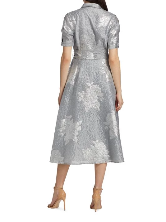 Teri Jon By Rickie Freeman Platinum Jacquard Belted Cocktail Dress 7 Teri Jon By Rickie Freeman Platinum Jacquard Belted Cocktail Dress - Image 5