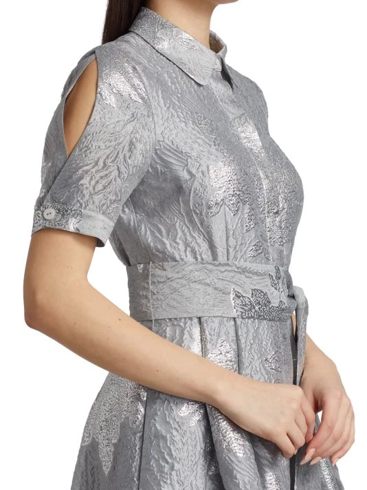 Teri Jon By Rickie Freeman Platinum Jacquard Belted Cocktail Dress 8 Teri Jon By Rickie Freeman Platinum Jacquard Belted Cocktail Dress - Image 6