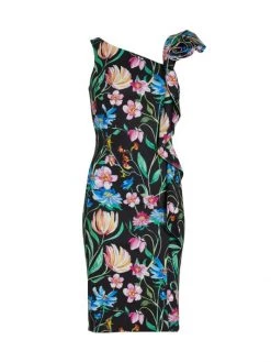 Teri Jon By Rickie Freeman Floral Asymmetric Cocktail Dress