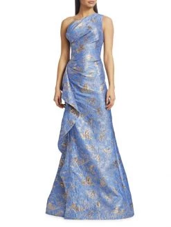 Teri Jon By Rickie Freeman Jacquard One-Shoulder Gown Navy -Rickie Freeman Sales 2022 unnamed file 1070