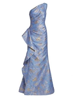 Teri Jon By Rickie Freeman Jacquard One-Shoulder Gown Navy -Rickie Freeman Sales 2022 unnamed file 1075