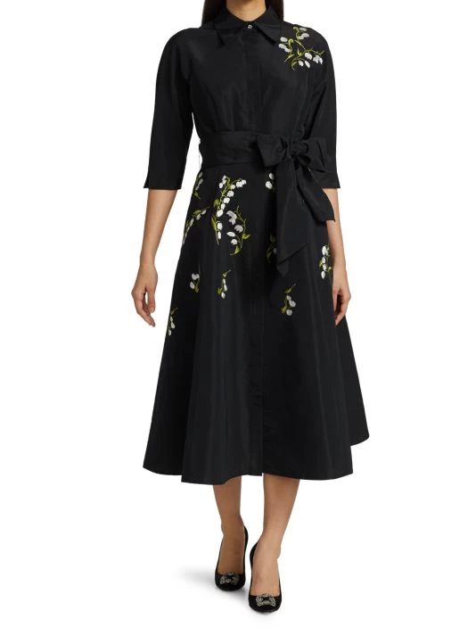 Teri Jon By Rickie Freeman Taffeta Floral Embroidered Shirtdress 4 Teri Jon By Rickie Freeman Taffeta Floral Embroidered Shirtdress - Image 2