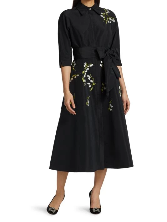 Teri Jon By Rickie Freeman Taffeta Floral Embroidered Shirtdress 5 Teri Jon By Rickie Freeman Taffeta Floral Embroidered Shirtdress - Image 3