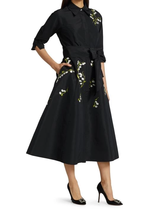 Teri Jon By Rickie Freeman Taffeta Floral Embroidered Shirtdress 6 Teri Jon By Rickie Freeman Taffeta Floral Embroidered Shirtdress - Image 4