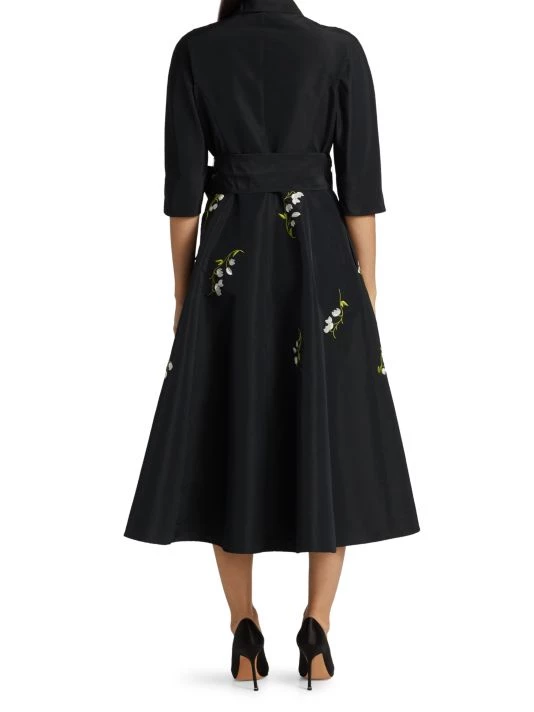 Teri Jon By Rickie Freeman Taffeta Floral Embroidered Shirtdress 7 Teri Jon By Rickie Freeman Taffeta Floral Embroidered Shirtdress - Image 5