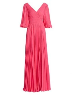 Teri Jon By Rickie Freeman Chiffon Pleated Gown Navy