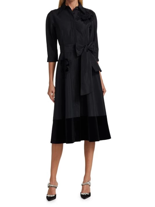 Teri Jon By Rickie Freeman Taffeta & Velvet Shirtdress 4 Teri Jon By Rickie Freeman Taffeta & Velvet Shirtdress - Image 2