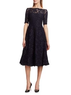 Teri Jon By Rickie Freeman Off-The-Shoulder Three-Quarter Sleeve Lace Dress Navy -Rickie Freeman Sales 2022 unnamed file 1104