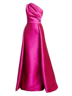 Teri Jon By Rickie Freeman One-Shoulder Satin Gown Hot Pink