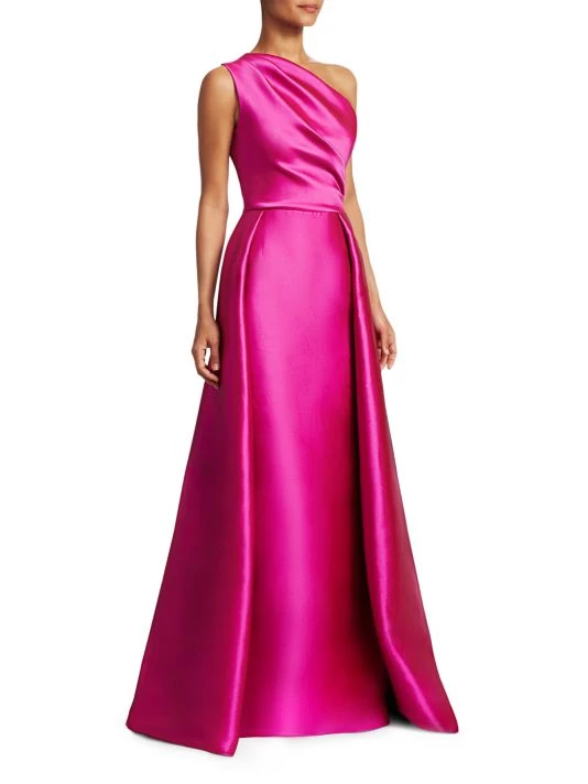 Teri Jon By Rickie Freeman One-Shoulder Satin Gown Hot Pink 6 Teri Jon By Rickie Freeman One-Shoulder Satin Gown Hot Pink - Image 4