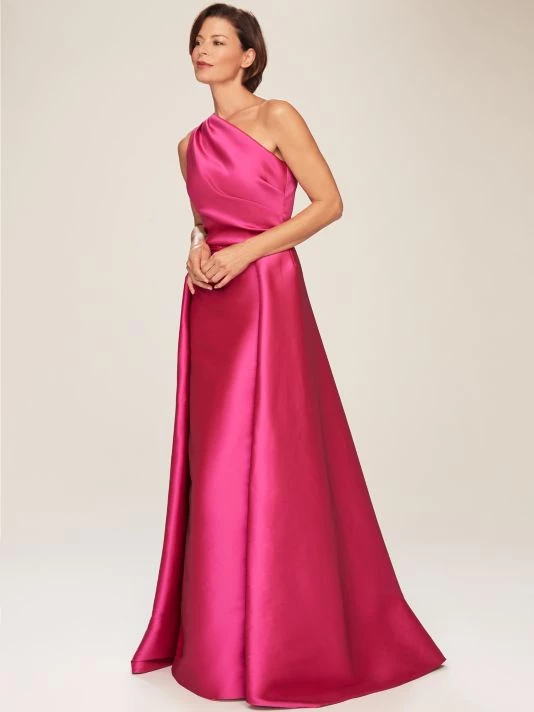 Teri Jon By Rickie Freeman One-Shoulder Satin Gown Hot Pink 9 Teri Jon By Rickie Freeman One-Shoulder Satin Gown Hot Pink - Image 7