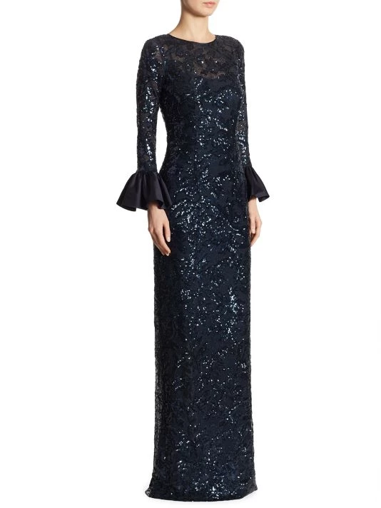 Teri Jon By Rickie Freeman Sequined Bell-Sleeve Gown 3 Teri Jon By Rickie Freeman Sequined Bell-Sleeve Gown