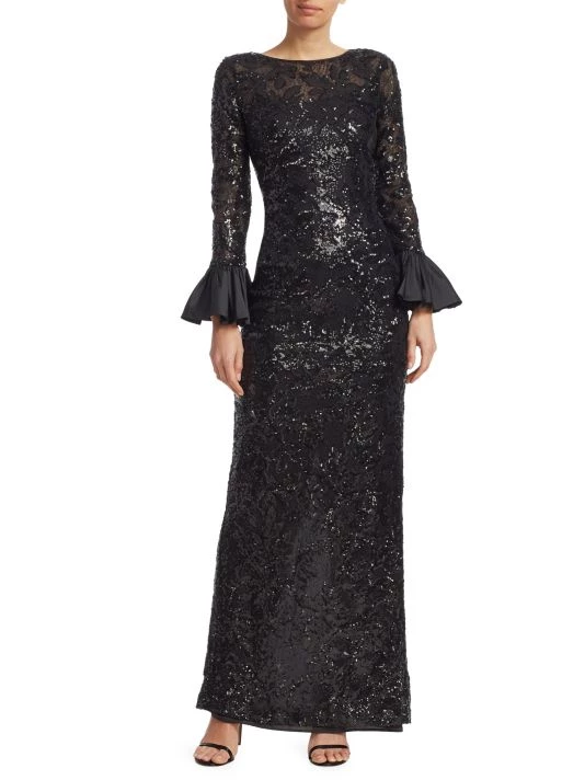 Teri Jon By Rickie Freeman Sequined Bell-Sleeve Gown 4 Teri Jon By Rickie Freeman Sequined Bell-Sleeve Gown - Image 2