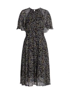 Teri Jon By Rickie Freeman Floral Georgette Cocktail Dress Navy Multi