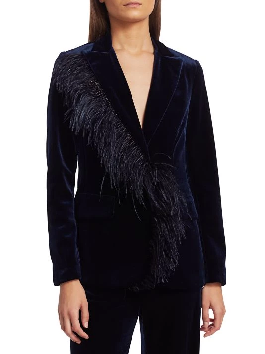 Teri Jon By Rickie Freeman Feather Trimmed Velvet Blazer Black 5 Teri Jon By Rickie Freeman Feather Trimmed Velvet Blazer Black - Image 3