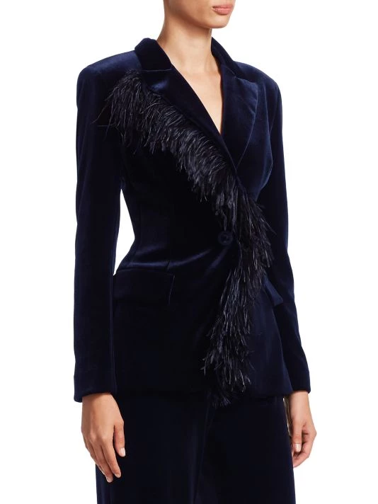 Teri Jon By Rickie Freeman Feather Trimmed Velvet Blazer Black 6 Teri Jon By Rickie Freeman Feather Trimmed Velvet Blazer Black - Image 4