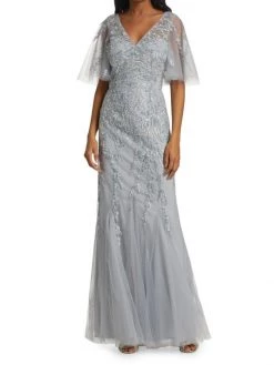 Teri Jon By Rickie Freeman Beaded Tulle Flutter-Sleeve Gown -Rickie Freeman Sales 2022 unnamed file 1177