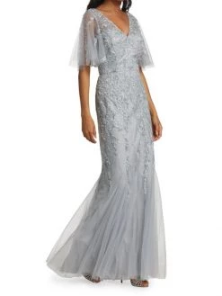 Teri Jon By Rickie Freeman Beaded Tulle Flutter-Sleeve Gown -Rickie Freeman Sales 2022 unnamed file 1178