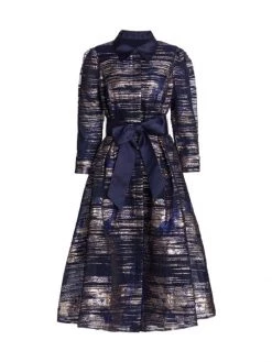 Rickie Freeman Sales 2022 4 Teri Jon By Rickie Freeman Organza Abstract Stripe Shirtdress