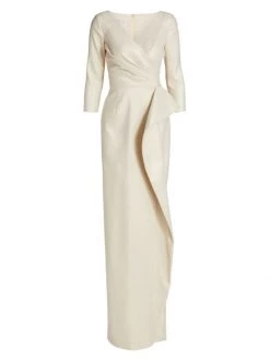 Teri Jon By Rickie Freeman Jacquard Crepe Column Gown