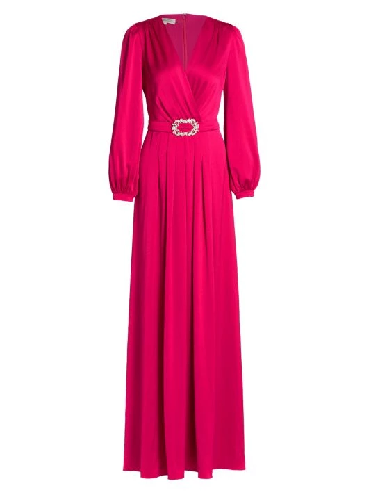 Teri Jon By Rickie Freeman Hammered Satin Belted Gown Fuchsia 5 Teri Jon By Rickie Freeman Hammered Satin Belted Gown Fuchsia - Image 3
