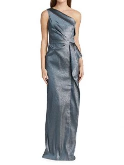 Teri Jon By Rickie Freeman One-Shoulder Metallic Ruffle Dress -Rickie Freeman Sales 2022 unnamed file 1216