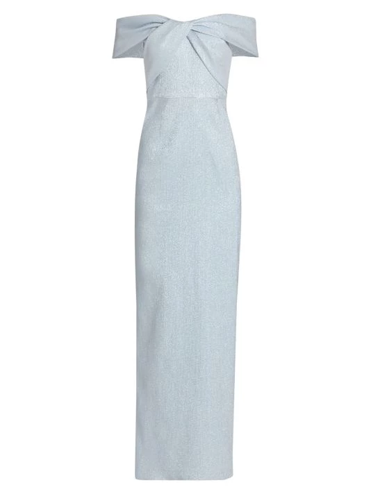 Teri Jon By Rickie Freeman Metallic Off-The-Shoulder Gown Ice Blue 6 Teri Jon By Rickie Freeman Metallic Off-The-Shoulder Gown Ice Blue - Image 4