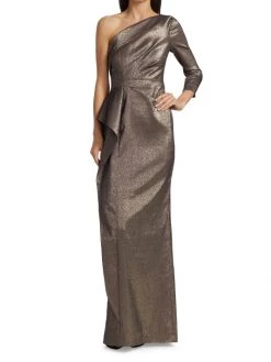 Teri Jon By Rickie Freeman Metallic One-Shoulder Ruffle Gown -Rickie Freeman Sales 2022 unnamed file 1244
