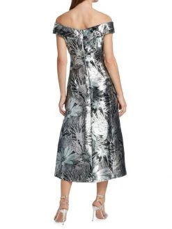 Teri Jon By Rickie Freeman Metallic Fan Print Off-The-Shoulder Gown -Rickie Freeman Sales 2022 unnamed file 1260