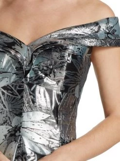 Teri Jon By Rickie Freeman Metallic Fan Print Off-The-Shoulder Gown -Rickie Freeman Sales 2022 unnamed file 1261