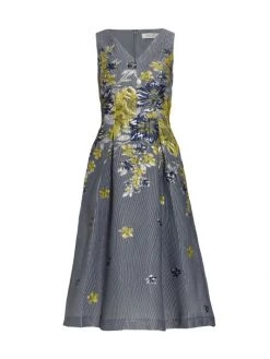 Teri Jon By Rickie Freeman Metallic Floral A-Line Dress