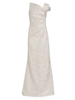 Teri Jon By Rickie Freeman Metallic Embossed Jacquard Gown