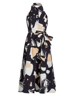 Teri Jon By Rickie Freeman Abstract Print Sleeveless Midi-Dress