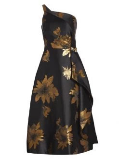 Teri Jon By Rickie Freeman One-Shoulder Jacquard Gown