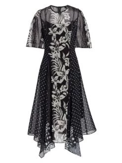 Teri Jon By Rickie Freeman Floral Polka Dot Midi-Dress