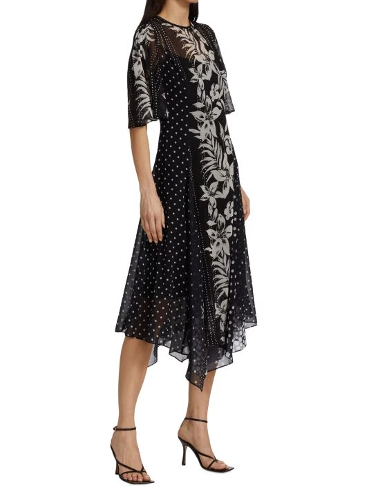 Teri Jon By Rickie Freeman Floral Polka Dot Midi-Dress 6 Teri Jon By Rickie Freeman Floral Polka Dot Midi-Dress - Image 4