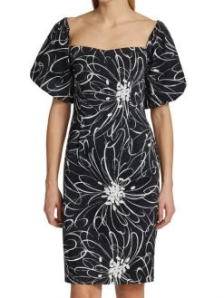 Teri Jon By Rickie Freeman Floral Puff-Sleeve Dress -Rickie Freeman Sales 2022 unnamed file 1342