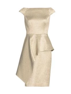 Teri Jon By Rickie Freeman Off-The-Shoulder Jacquard Peplum Sheath Dress