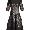 Teri Jon By Rickie Freeman Metallic Jacquard A-Line Dress Black Bronze