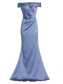 Teri Jon By Rickie Freeman Satin Off-The-Shoulder Gown
