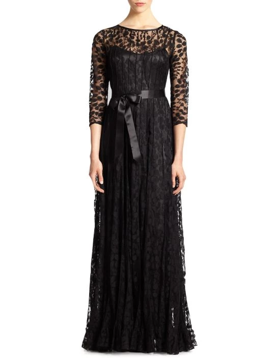 Teri Jon By Rickie Freeman Lace Pintuck Gown Black 4 Teri Jon By Rickie Freeman Lace Pintuck Gown Black - Image 2
