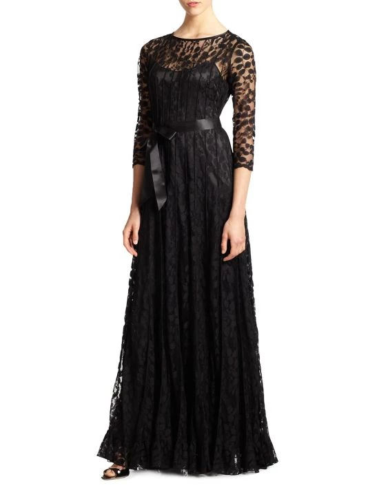 Teri Jon By Rickie Freeman Lace Pintuck Gown Black 6 Teri Jon By Rickie Freeman Lace Pintuck Gown Black - Image 4