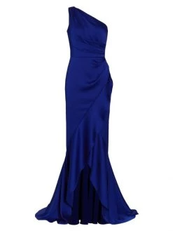 Teri Jon By Rickie Freeman Asymmetric Hammered Satin Gown
